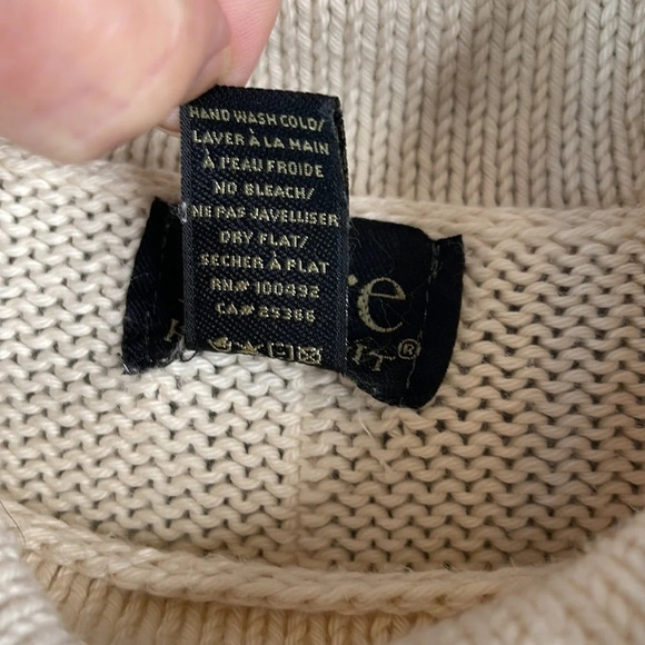 VINTAGE Pure Handknit Ivory Turtleneck Sweater Cotton Patchwork Coastal XS/S - Picture 7 of 9